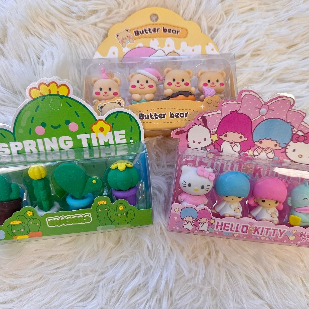3D Mini Figure Eraser Set - Sanrio, Cute Bears & Cactus