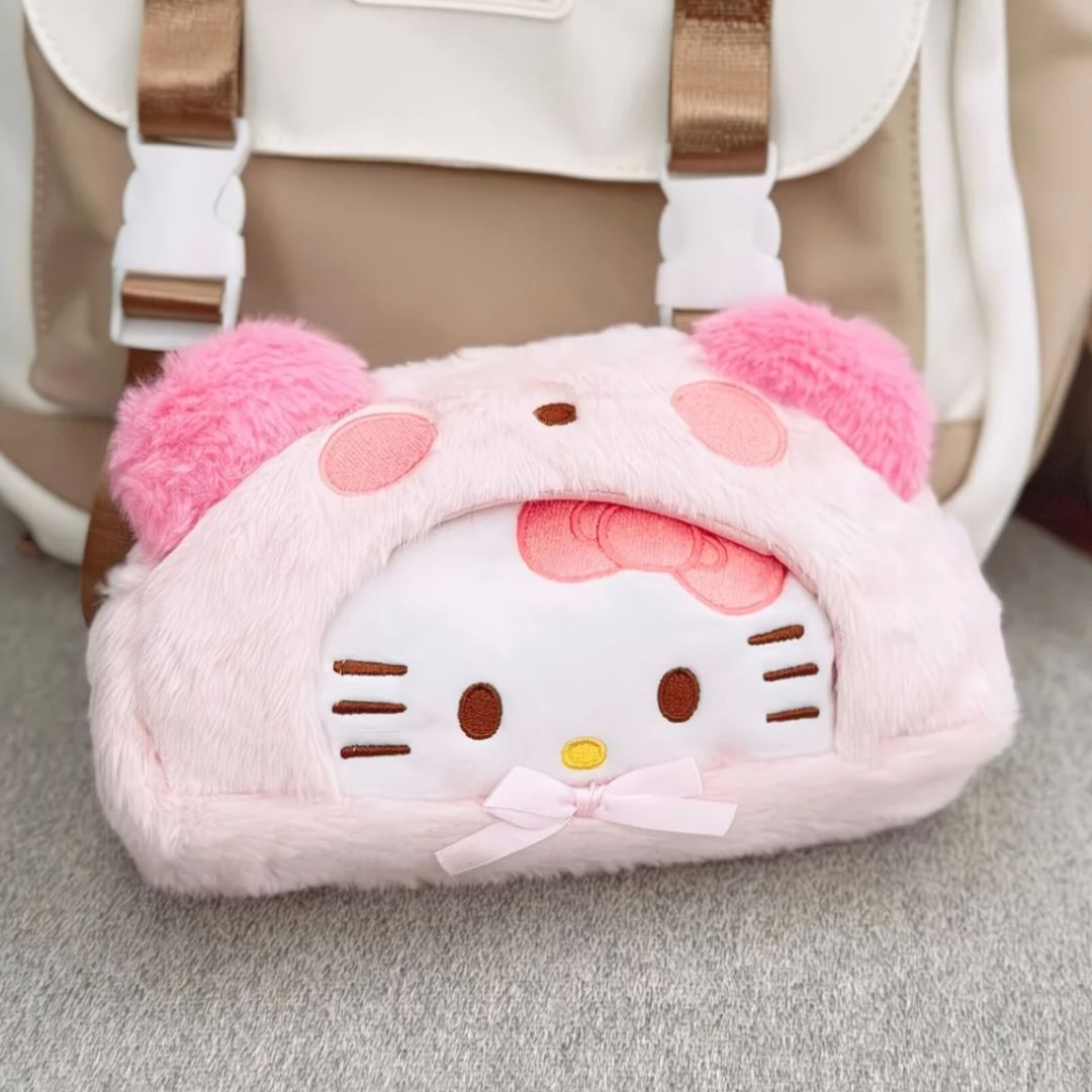 Sanrio Hello Kitty Cozy Hood Plush Pencil Case - Fuzzy Ears & Bow Edition