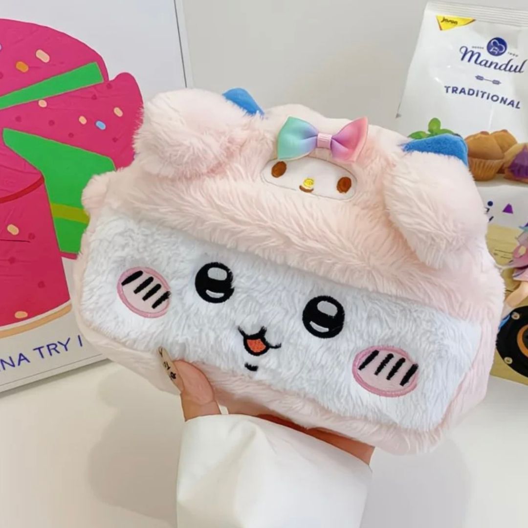 Sanrio My Melody Plush Fuzzy Pencil Case - Rainbow Bow Special Edition