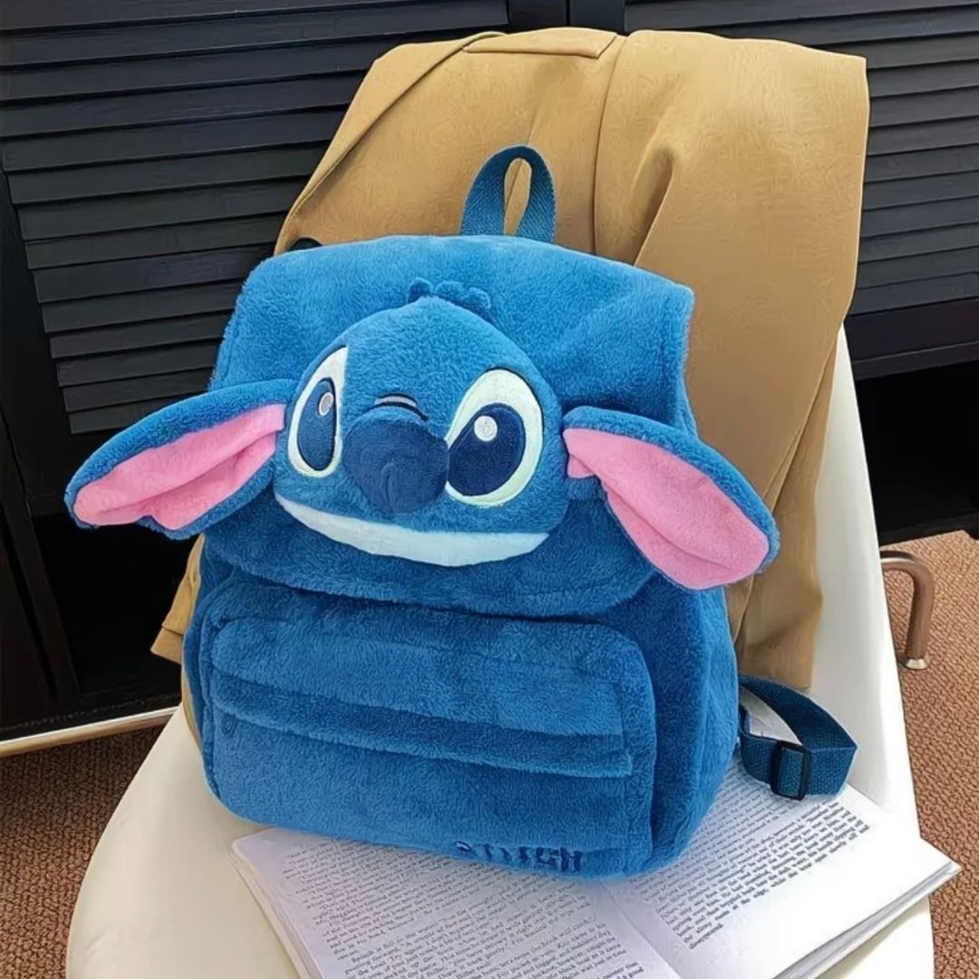 Disney Stitch Plush Backpack - Fluffy 3D Ears & Embroidered Face Bag