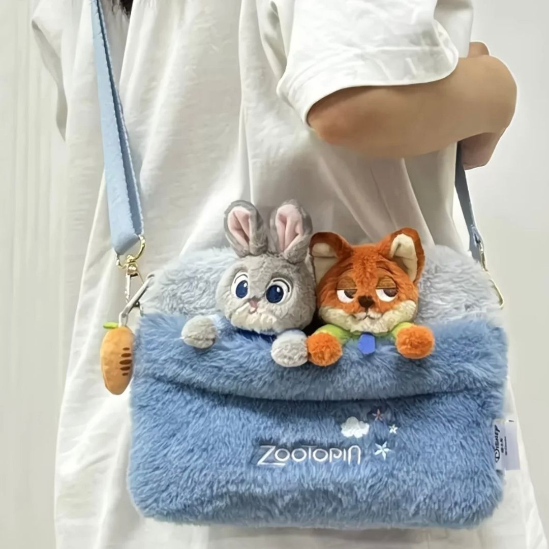 Disney Zootopia Judy & Nick Plush Crossbody Bag - 3D Character Pocket Bag