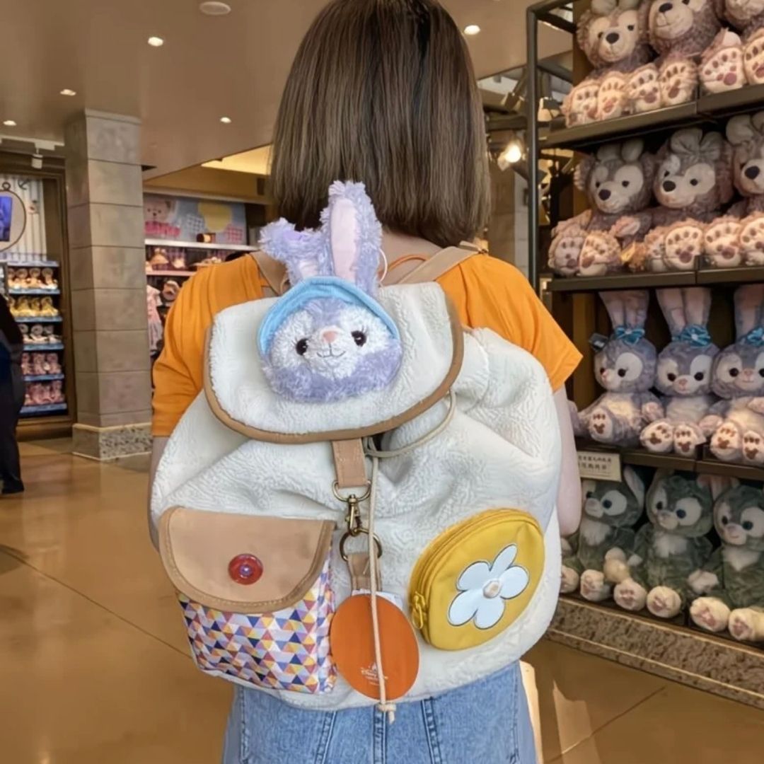 Disney StellaLou Patchwork Plush Backpack - Multi-Pocket Kawaii Rucksack