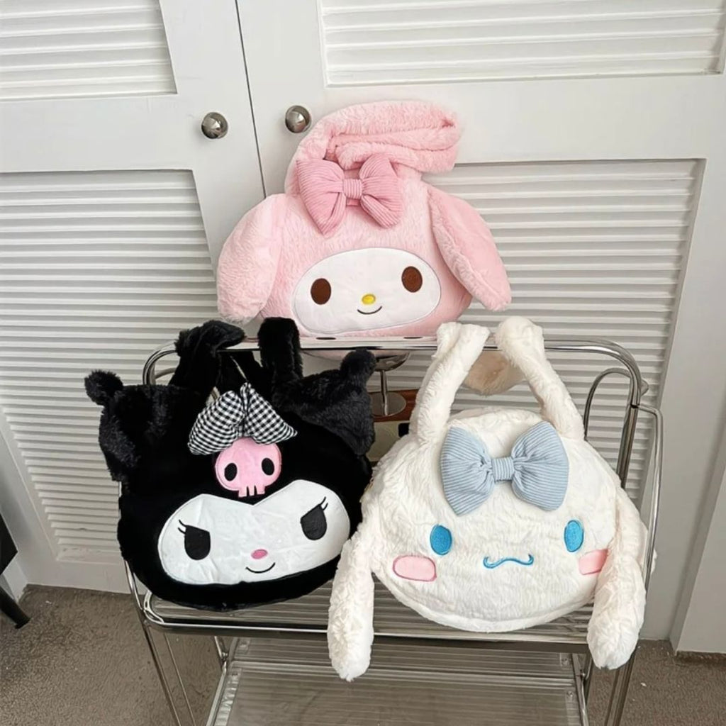 Sanrio Character Big Face Plush Handbag - Kuromi, My Melody & Cinnamoroll