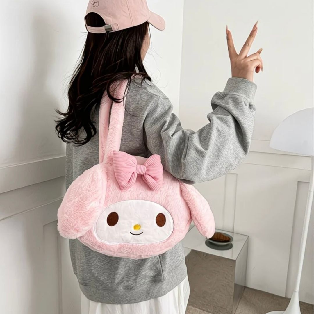 Sanrio Character Big Face Plush Handbag - Kuromi, My Melody & Cinnamoroll