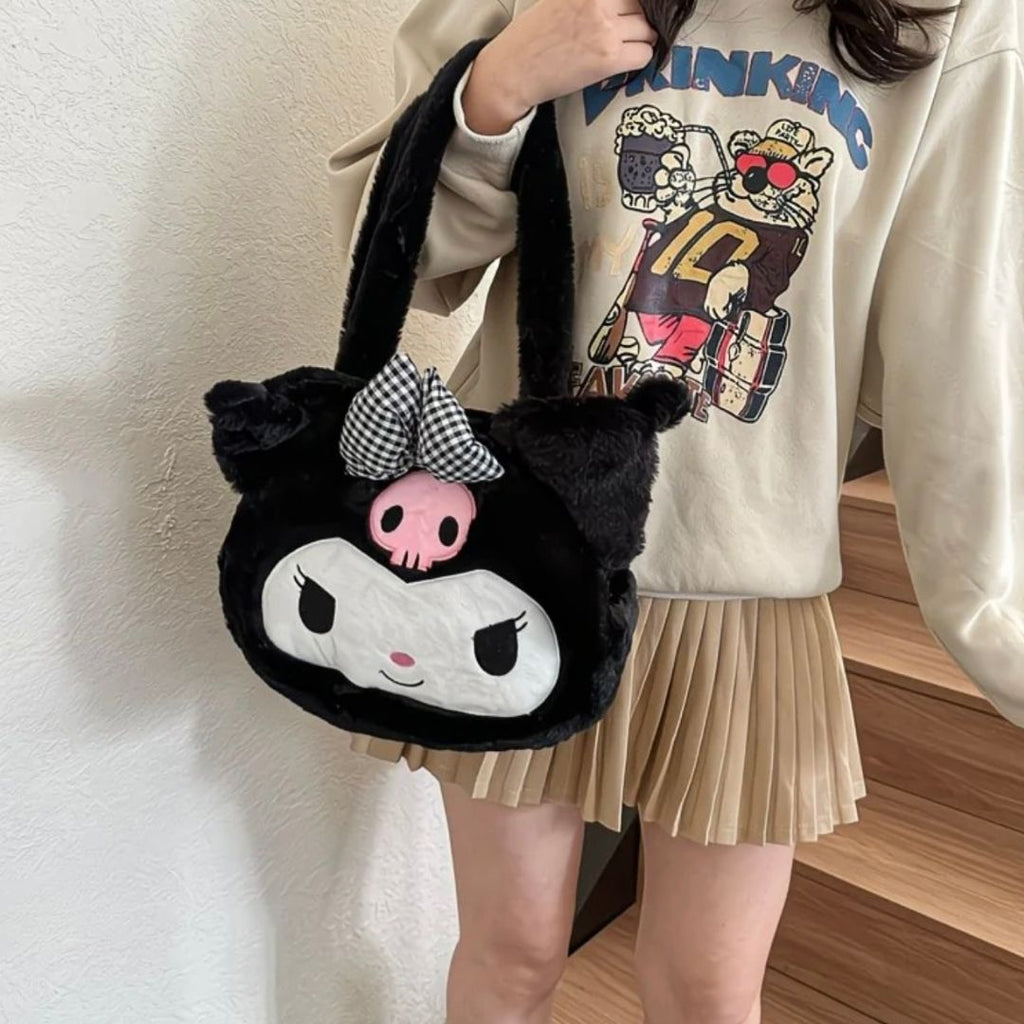 Sanrio Character Big Face Plush Handbag - Kuromi, My Melody & Cinnamoroll