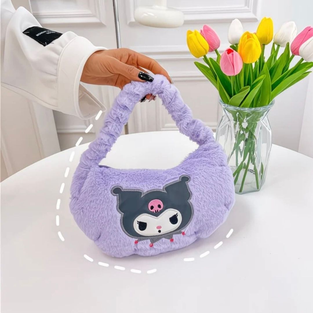 Sanrio Characters Crescent Plush Hobo Bag - Kuromi, My Melody & Cinnamoroll