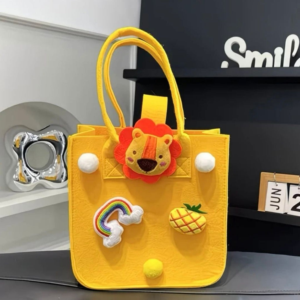 Colorful Felt Tote Bag with 3D Character Charms - Lotso, Mike & Lion Edition