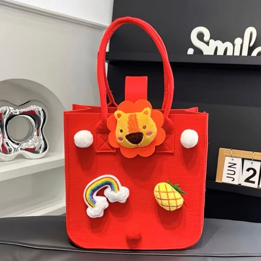 Colorful Felt Tote Bag with 3D Character Charms - Lotso, Mike & Lion Edition