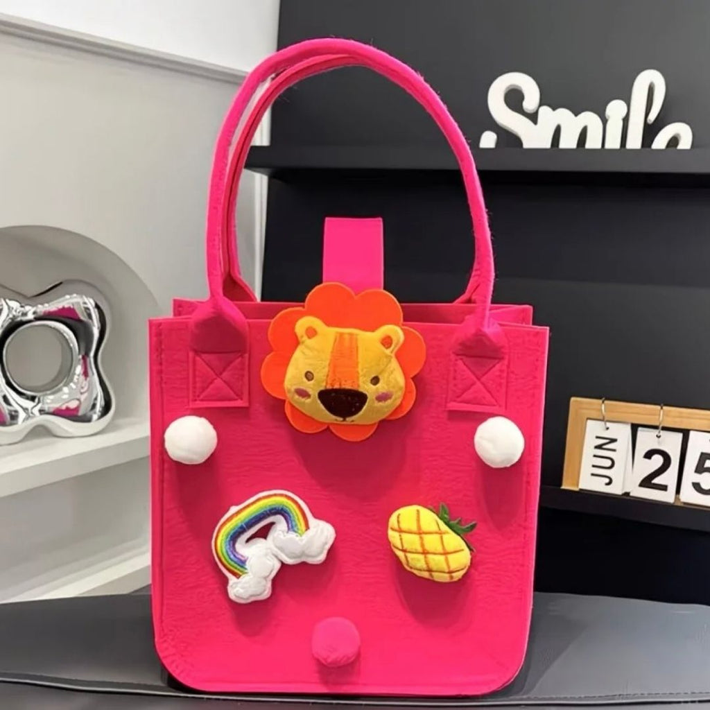 Colorful Felt Tote Bag with 3D Character Charms - Lotso, Mike & Lion Edition