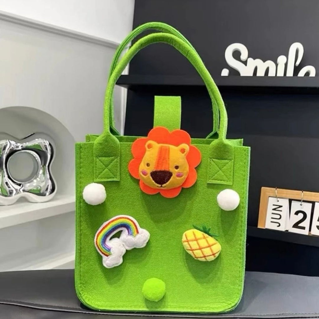 Colorful Felt Tote Bag with 3D Character Charms - Lotso, Mike & Lion Edition
