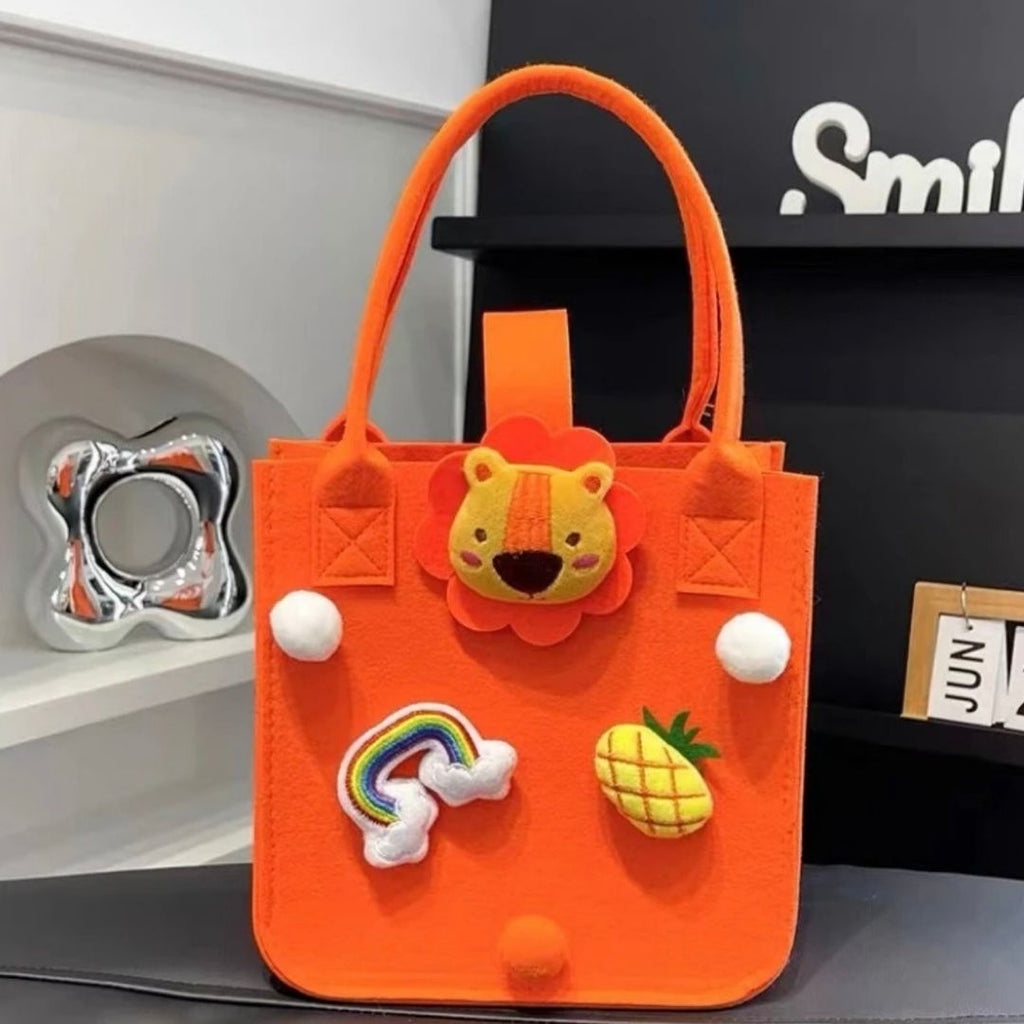 Colorful Felt Tote Bag with 3D Character Charms - Lotso, Mike & Lion Edition