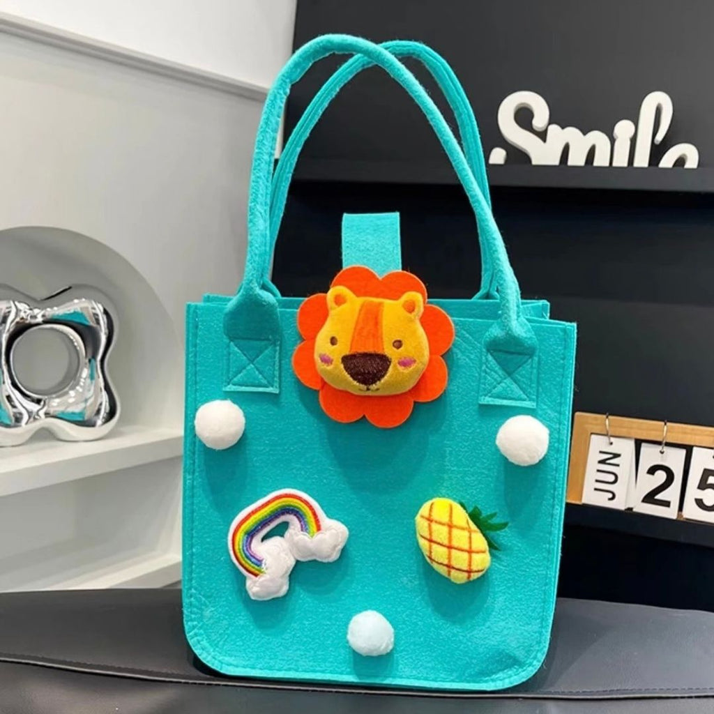 Colorful Felt Tote Bag with 3D Character Charms - Lotso, Mike & Lion Edition