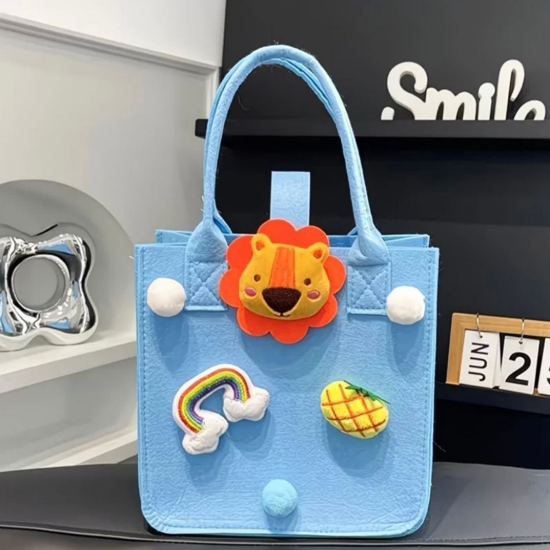 Colorful Felt Tote Bag with 3D Character Charms - Lotso, Mike & Lion Edition