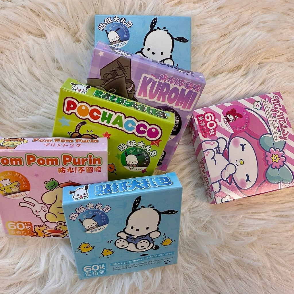 Kawaii Sanrio Friends Waterproof Sticker Box - 60 Unique Pieces