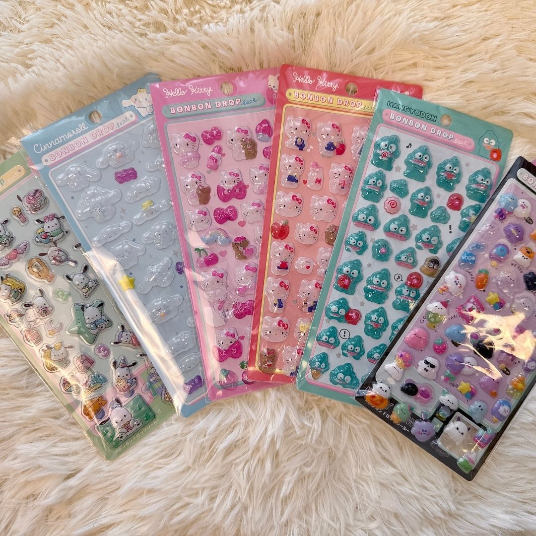 Sanrio 'Bonbon Drop' 3D Jelly Sticker Sheet - Candy-Like Kawaii Decals